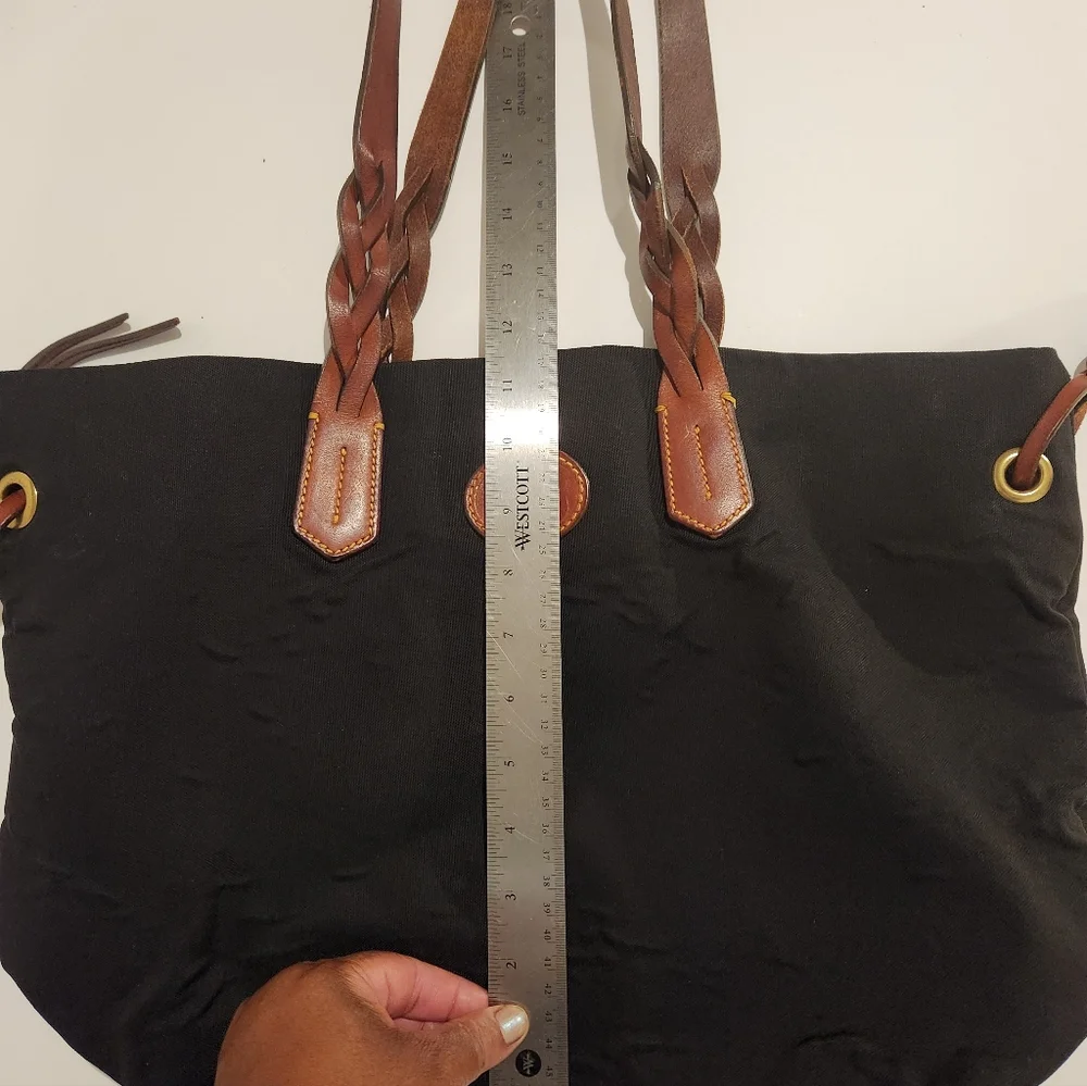 Vintage Dooney & BOURKE Black Tote Bag with Brown Leather Straps - Picture 11 of 13